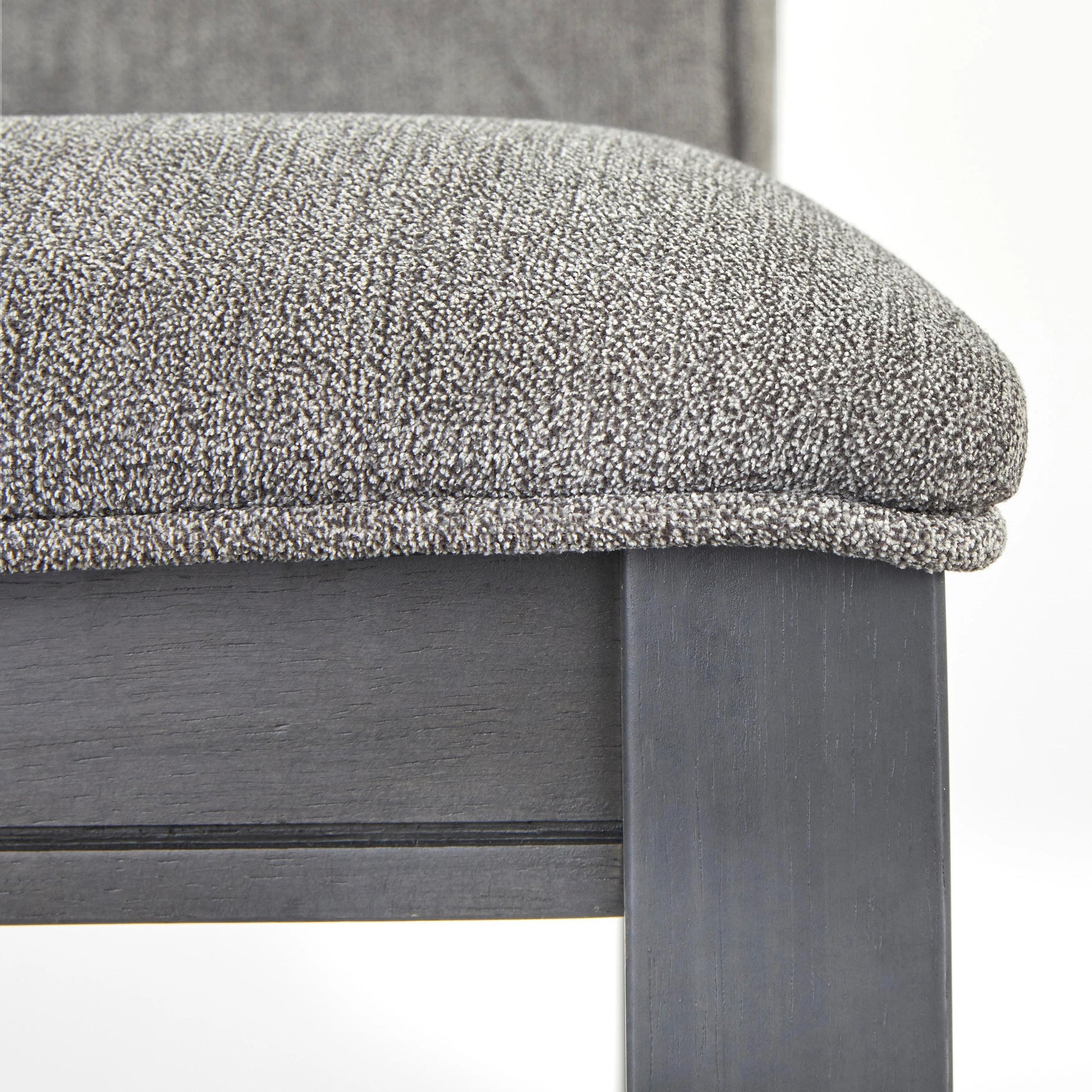 Round Mango Wood And Upholstered 4 Seater Dining Table Set | Grey + Light Grey Fabric Finish 