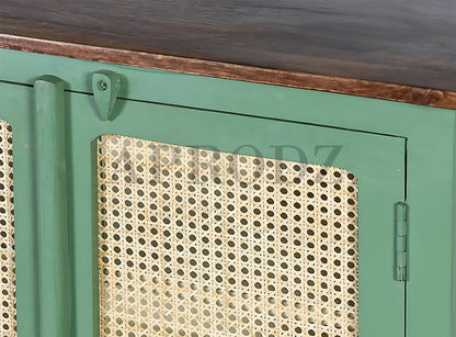 2 Door Cabinet with Wicker Front 2 Shelves | Mango Wood Storage Organizer | Rustic Durable Stylish Wooden Furniture | Compact Design Home Decor