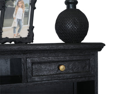 Solid Mango Wood Sandblasted Writing Desk with Hutch | Rustic Study Table with Storage Shelves and Drawers for Home Office