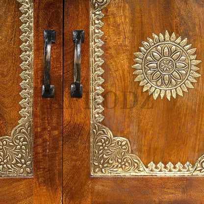 Wooden Brass Fitted Cabinet with Door & Drawer Storage (Multicolor)