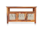 Kitchen Sideboard with Glass Doors | 2 Shelves Sheesham Wood Storage Organizer | Durable Stylish Wooden Furniture | Elegant Design Compact Multifunctional Home Decor 