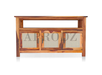 Kitchen Sideboard with Glass Doors | 2 Shelves Sheesham Wood Storage Organizer | Durable Stylish Wooden Furniture | Elegant Design Compact Multifunctional Home Decor