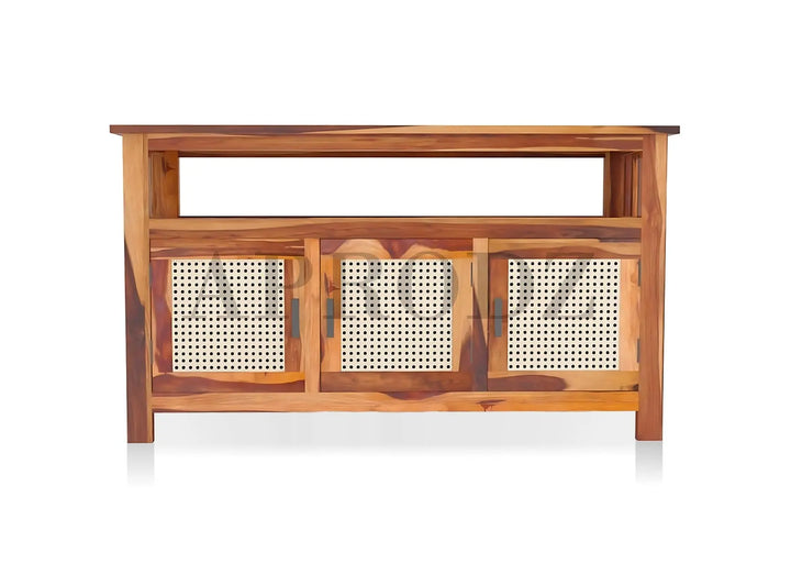Translation missing: en.Kitchen Sideboard with Glass Doors | 2 Shelves Sheesham Wood Storage Organizer | Durable Stylish Wooden Furniture | Elegant Design Compact Multifunctional Home Decor 