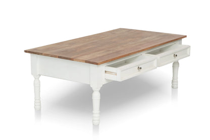 Mango Wood Adak Stylish Coffee Table with Drawer for Living Room | Center Table for Home | Brown & White Finish 