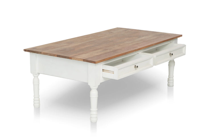 Translation missing: en.Mango Wood Adak Stylish Coffee Table with Drawer for Living Room | Center Table for Home | Brown &amp; White Finish 