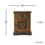 Wooden Handpainted Side Table with Door & Drawer Storage Portable Bedside End Table (Multicolor)