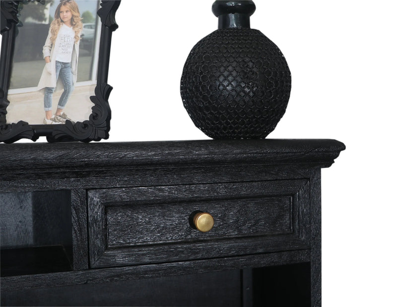 Solid Mango Wood Sandblasted Writing Desk with Hutch | Rustic Study Table with Storage Shelves and Drawers for Home Office 