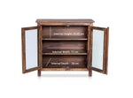 2 Door Cabinet with Wicker Front 2 Shelves | Mango Wood Storage Organizer | Rustic Durable Stylish Wooden Furniture | Compact Design Home Decor 