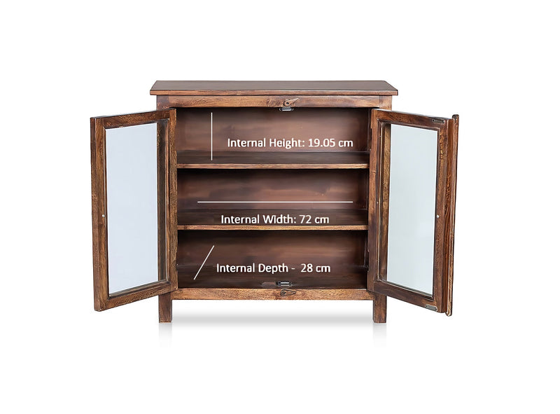 2 Door Cabinet with Wicker Front 2 Shelves | Mango Wood Storage Organizer | Rustic Durable Stylish Wooden Furniture | Compact Design Home Decor 