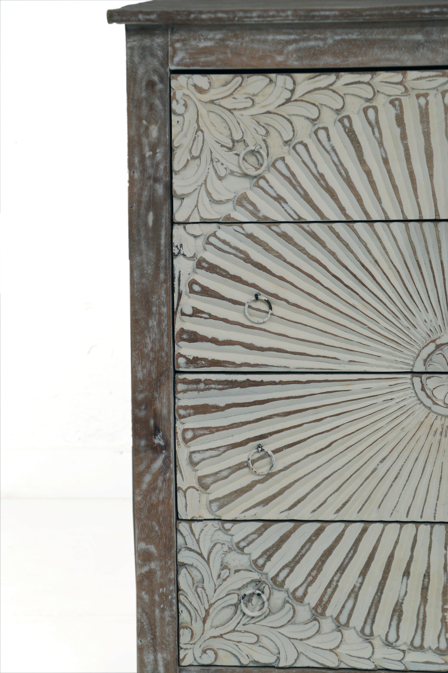 Hand-Carved Solid Mango Wood Chest of Drawers – Rustic Wooden Storage Cabinet with 4 Spacious Drawers for Bedroom, Living Room, or Hallway 