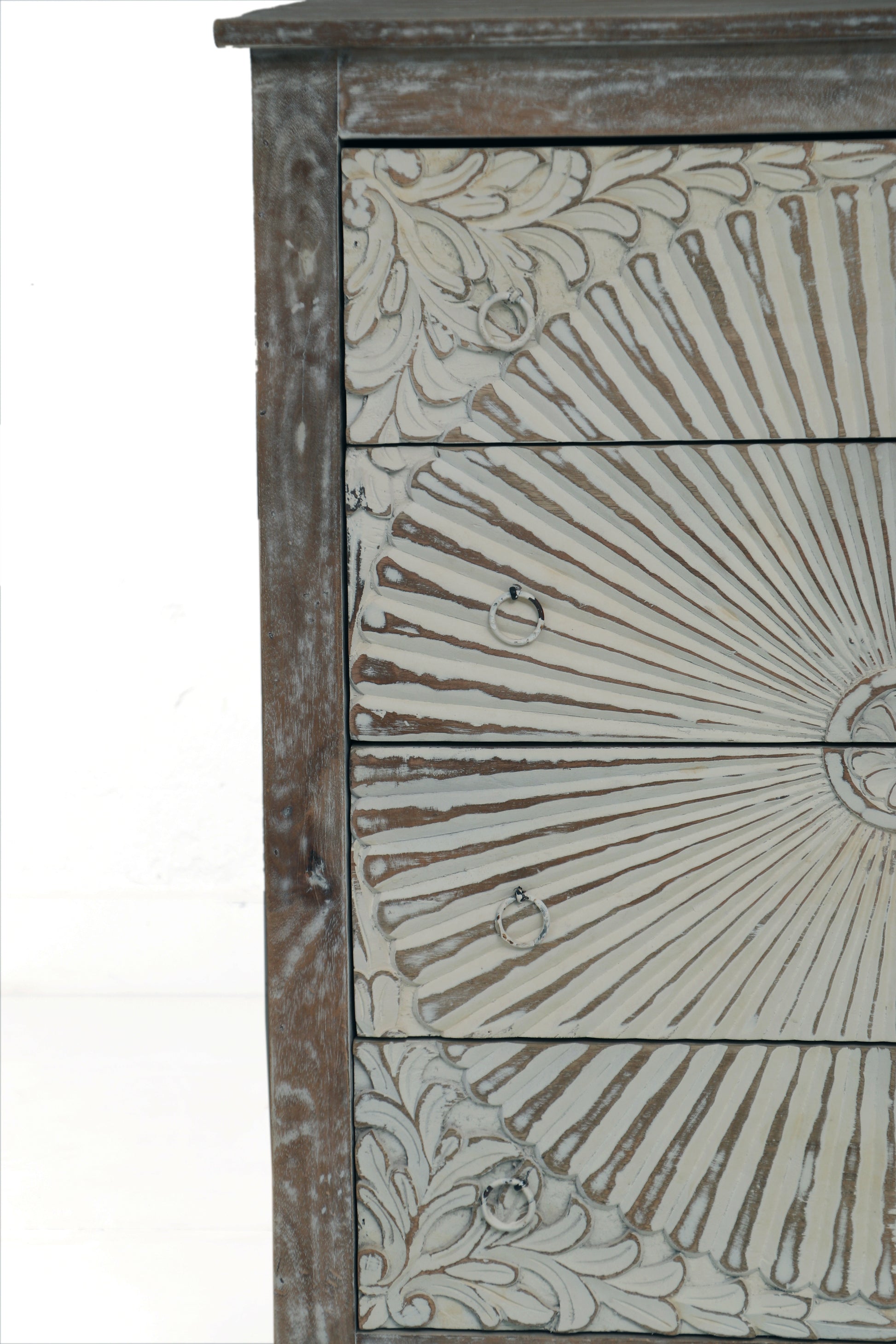 Hand-Carved Solid Mango Wood Chest of Drawers – Rustic Wooden Storage Cabinet with 4 Spacious Drawers for Bedroom, Living Room, or Hallway 