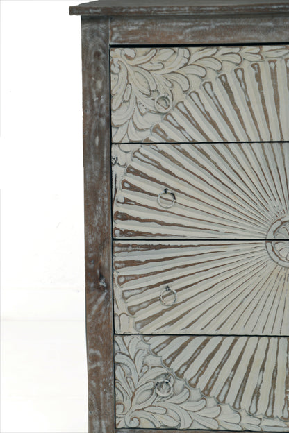 Hand-Carved Solid Mango Wood Chest of Drawers – Rustic Wooden Storage Cabinet with 4 Spacious Drawers for Bedroom, Living Room, or Hallway 