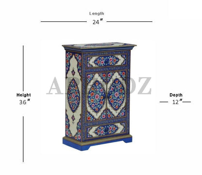 Wooden Handpainted Cabinet with Door and Drawer Storage for Living Room (Multicolor)