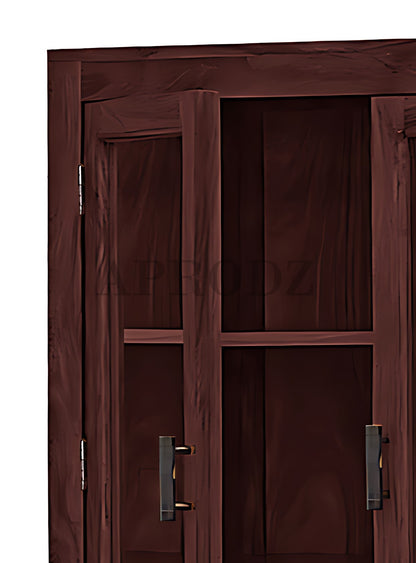 Glass Door Cabinet | 2 Drawers 3 Shelves Sheesham Wood Storage Organizer | Durable Stylish Wooden Furniture | Elegant Design Home Decor Compact Multifunctional