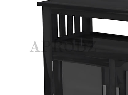 Kitchen Sideboard with Glass Doors | 2 Shelves Sheesham Wood Storage Organizer | Durable Stylish Wooden Furniture | Elegant Design Compact Multifunctional Home Decor