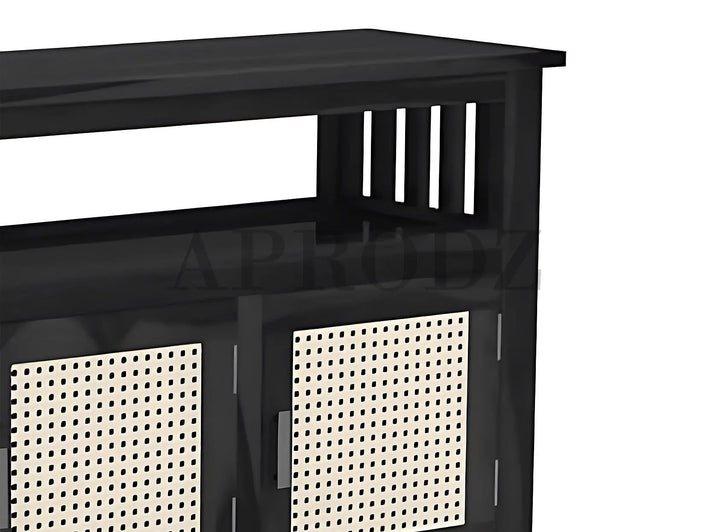 Translation missing: en.Kitchen Sideboard with Glass Doors | 2 Shelves Sheesham Wood Storage Organizer | Durable Stylish Wooden Furniture | Elegant Design Compact Multifunctional Home Decor 