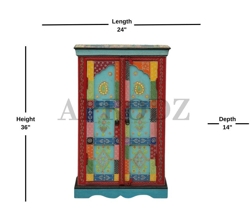 Wooden Handpainted Storage Cabinet for Home (Multicolor)