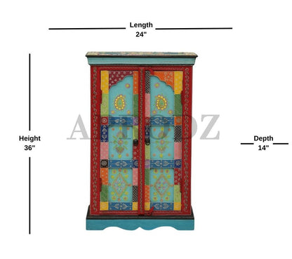 Wooden Handpainted Storage Cabinet for Home (Multicolor)