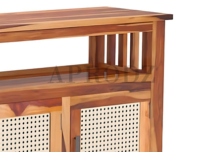 Kitchen Sideboard with Glass Doors | 2 Shelves Sheesham Wood Storage Organizer | Durable Stylish Wooden Furniture | Elegant Design Compact Multifunctional Home Decor