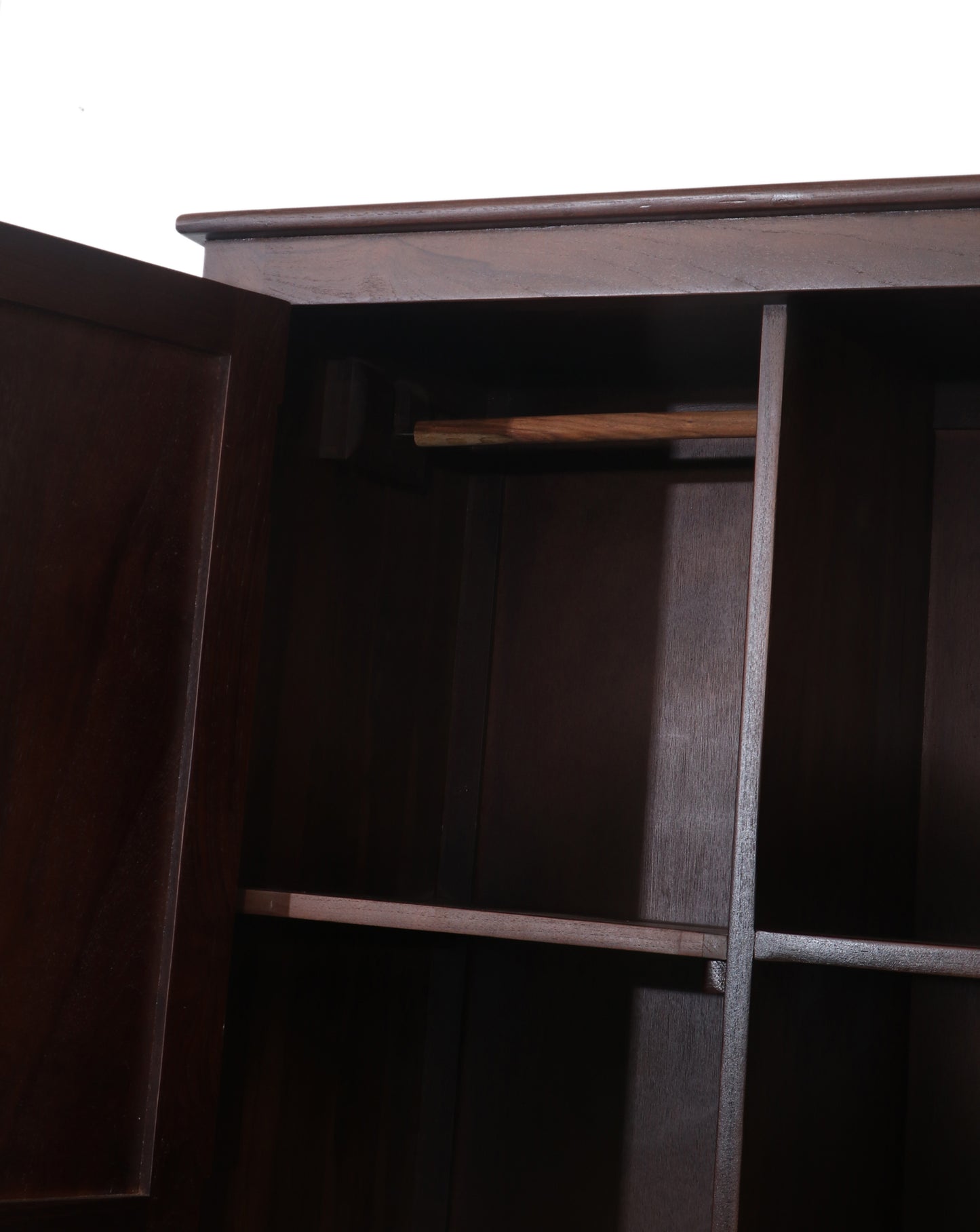 Solid Teak Wood 2-Door Wardrobe with Hanging Rod and Shelves | Premium Wooden Almirah for Bedroom | Natural Finish | Durable & Spacious Storage Cabinet 