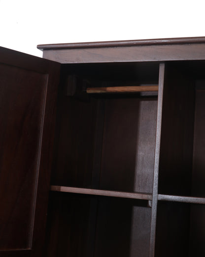 Solid Teak Wood 2-Door Wardrobe with Hanging Rod and Shelves | Premium Wooden Almirah for Bedroom | Natural Finish | Durable & Spacious Storage Cabinet 