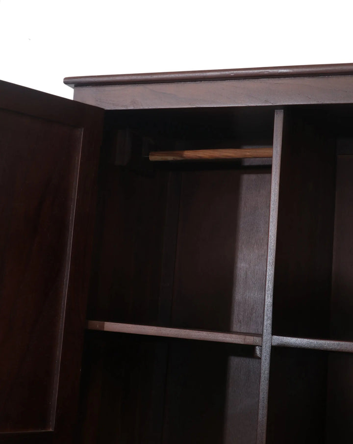 Translation missing: en.Solid Teak Wood 2-Door Wardrobe with Hanging Rod and Shelves | Premium Wooden Almirah for Bedroom | Natural Finish | Durable &amp; Spacious Storage Cabinet 