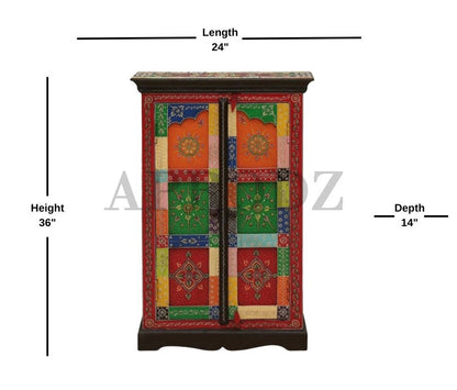 Wooden Handpainted Storage Cabinet for Living Room (Multicolor)