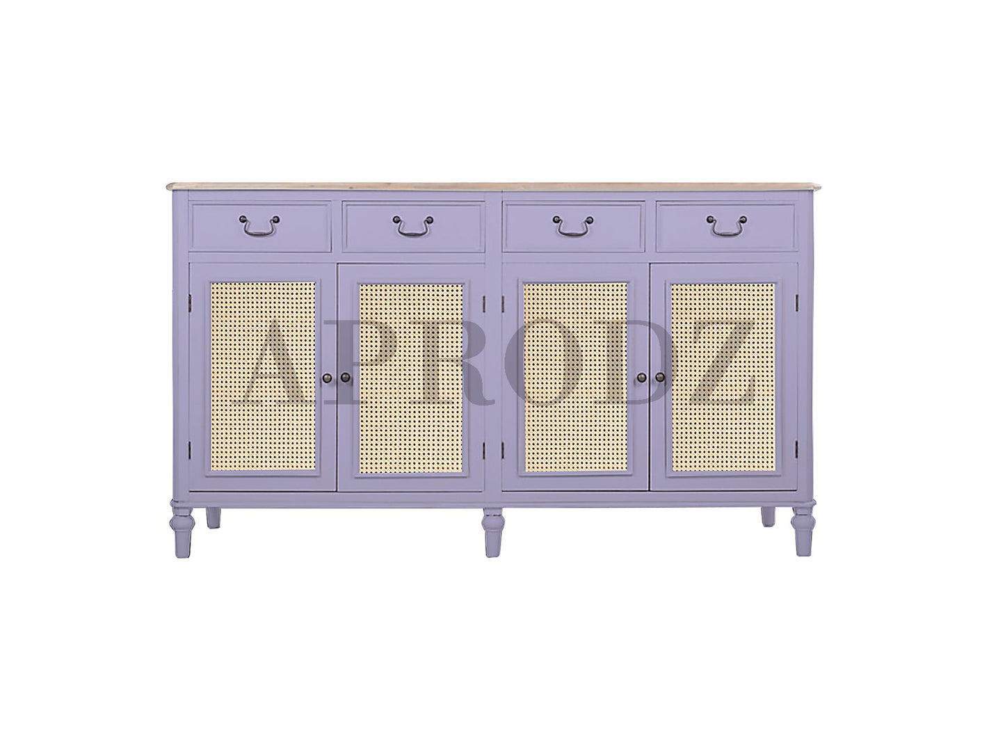 Cabinet with Cane | Front 4 Drawers 2 Shelves | Mango Wood Storage Organizer Rustic Durable Stylish Wooden Furniture Compact Design Home Decor