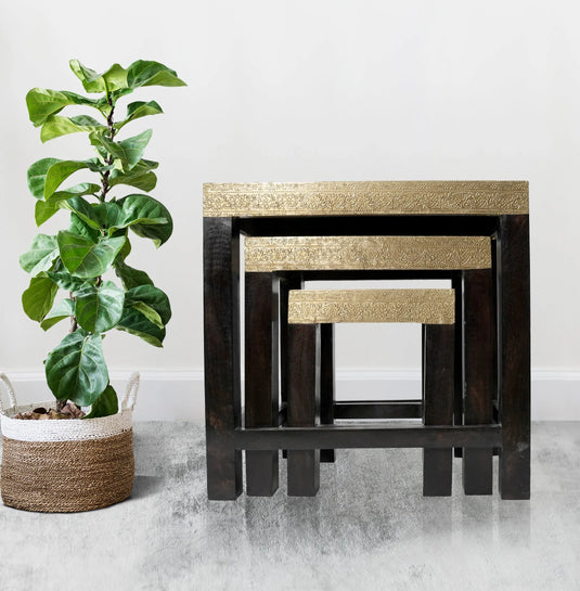 Translation missing: en.Wooden Nesting Table Set of 3 Stools Portable Bedside End Table for Living Room Furniture (Multicolor) 