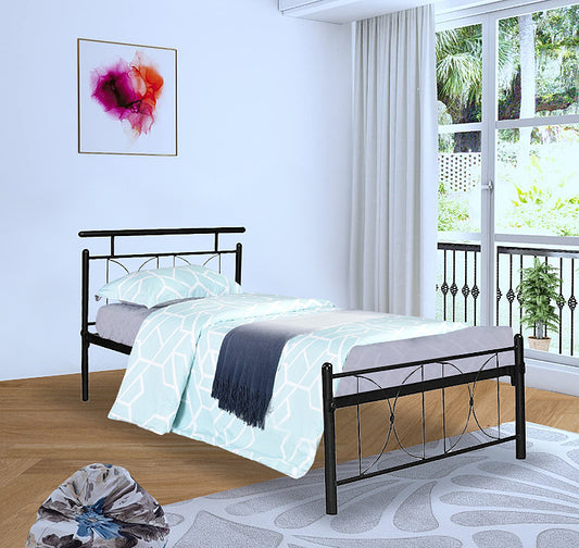 Iron Single Bed for Bedroom Single Size Metal Bed in Black Color
