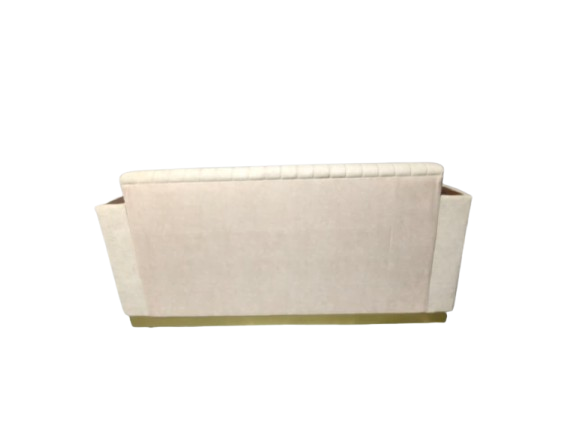 Translation missing: en.Beige Fabric 2-Seater Sofa with Mango Wood Accents &amp; Channel Tufting 