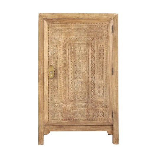 Translation missing: en.Intaglio Carved Mango Wood 2-Door Wardrobe Storage Almirah Cupboard for Cloths (Natural Finish) 