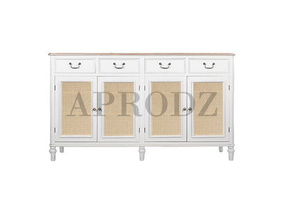 Cabinet with Cane | Front 4 Drawers 2 Shelves | Mango Wood Storage Organizer Rustic Durable Stylish Wooden Furniture Compact Design Home Decor