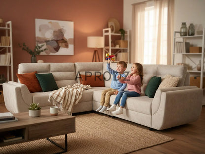 L-Shaped Sectional 6-Seater Sofa with Tufted Cushion Padded Armrest Perfect Fabric Corner Sofa for Guests Living Room, Drawing Room, Office & Lounge (Light Grey) 