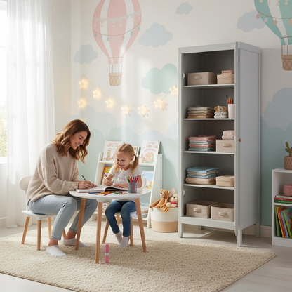 Mango Wood Single Doors Multipurpose Storage Kiev Wardrobe Almirah for Living Room | Grey