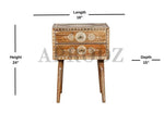 Wooden Handpainted Side Table with Drawer Storage Portable Bedside End Table (Natural) 