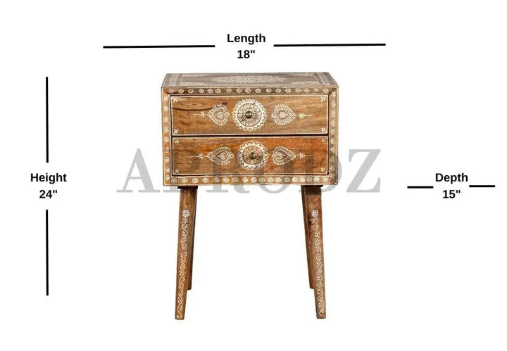 Translation missing: en.Wooden Handpainted Side Table with Drawer Storage Portable Bedside End Table (Natural) 