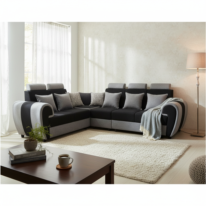 Translation missing: en.L-Shaped Sectional 6-Seater Sofa with Cushion &amp; Padded Armrest, Perfect Faux Leather Fabric Corner 