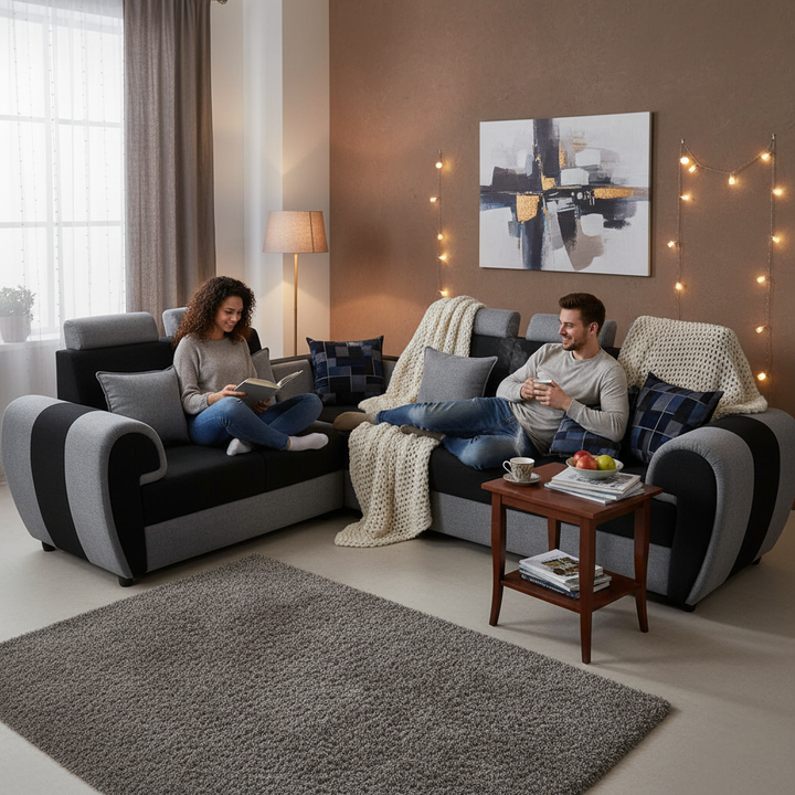 Translation missing: en.L-Shaped Sectional 6-Seater Sofa with Cushion &amp; Padded Armrest, Perfect Faux Leather Fabric Corner 