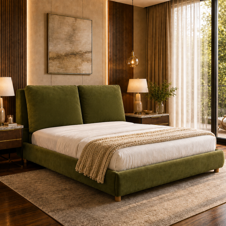Translation missing: en.Upholstered Platform Bed with Two Removable Pillow Headboard 