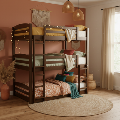 Ipsotu Mango Wood Bunk Bed Without Storage Single Bed Furniture for Bedroom Living Room