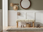 Modern Tufted Upholstered Velvet and Metal Bench Ottoman (Cream) 