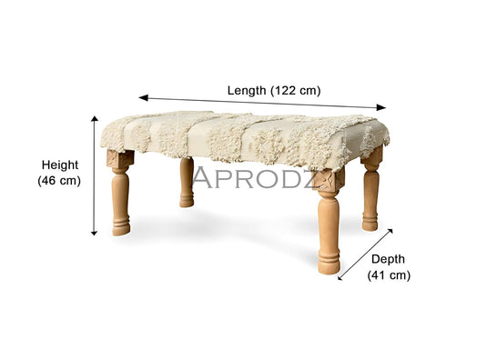 Translation missing: en.Modern Tufted Upholstered Velvet and Metal Bench Ottoman (Cream) 