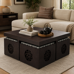 Solid Sheesham Wood Coffee Table with 4 Stools 