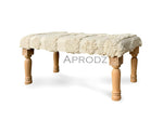 Modern Tufted Upholstered Velvet and Metal Bench Ottoman (Cream) 