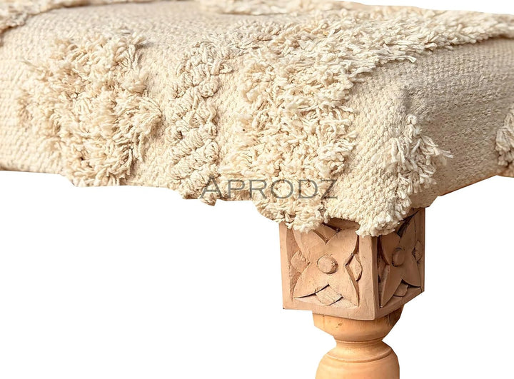 Translation missing: en.Modern Tufted Upholstered Velvet and Metal Bench Ottoman (Cream) 
