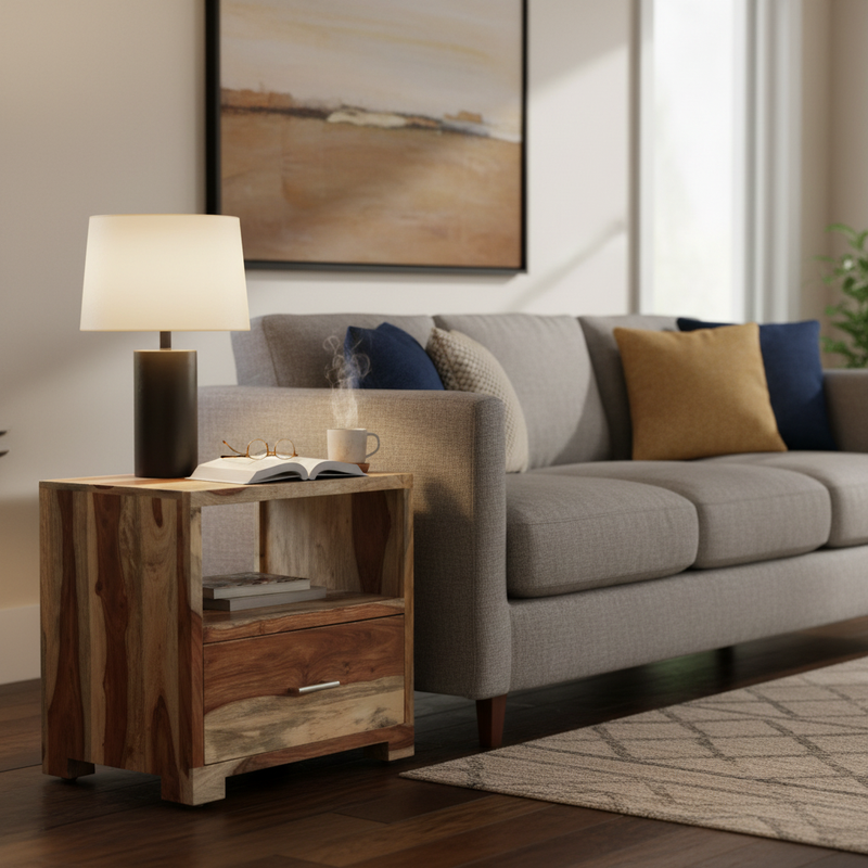 Solid Wood Mary Bedside Storage Table for Living Room 