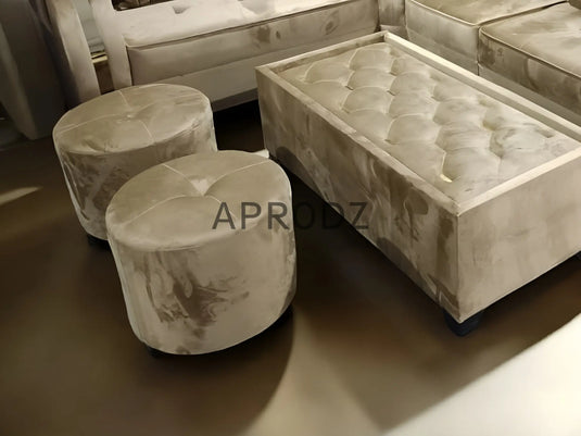 Translation missing: en.L-Shaped Sectional 6-Seater Sofa with Coffee Table &amp; 2 Ottoman Stools Padded Armrest Perfect Fabric Corner Sofa for Guests Living Room, Drawing Room, Office &amp; Lounge (Beige) 