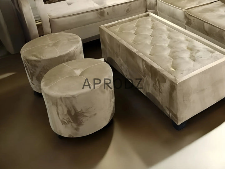 Translation missing: en.L-Shaped Sectional 6-Seater Sofa with Coffee Table &amp; 2 Ottoman Stools Padded Armrest Perfect Fabric Corner Sofa for Guests Living Room, Drawing Room, Office &amp; Lounge (Beige) 
