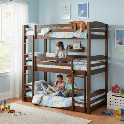 Ipsotu Mango Wood Bunk Bed Without Storage Single Bed Furniture for Bedroom Living Room
